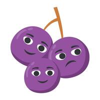 Grape colorful collection of adorable fruit and vegetable characters with various facial expressions in cartoon style. vector