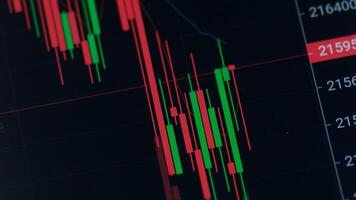 Dynamic Stock Market Chart with Red and Green Candlesticks on a Dark Background for Financial Analysis photo