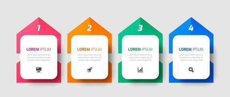 Infographic Template with Rounded Rectangle Label, Icons, and 4 Numbers for Presentation vector