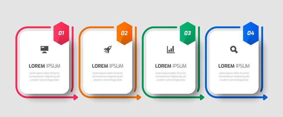 Infographic Template with Rounded Rectangle Label Icons and 4 Numbers for Presentation