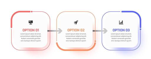Timeline Infographic Design with Square Label, Icon and 3 Option. Suitable for Workflow, Diagram, Chart, Presentation vector