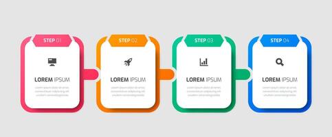 Infographic Template with Rounded Rectangle Label, Icons, and 4 Steps for Presentation vector
