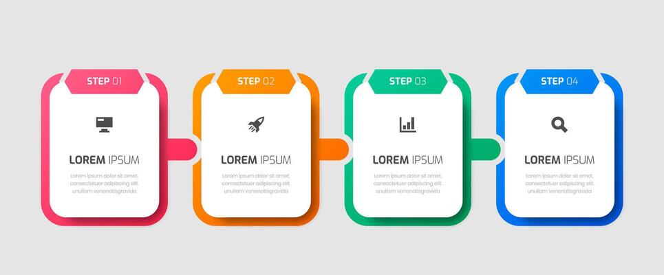 Infographic Template with Rounded Rectangle Label, Icons, and 4 Steps for Presentation