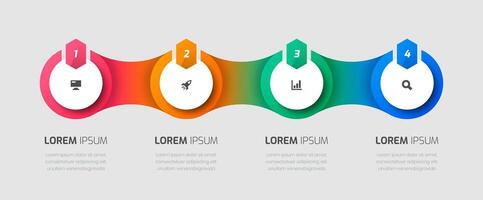 Timeline Infographic Template with Circle Label, Icons and 4 Numbers for Presentation, Flowchart vector