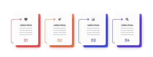 Infographic Template with Thin Line, Rectangle Label, Icon and 4 Numbers for Presentation, Flowchart vector