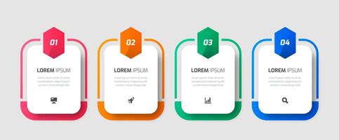 Infographic Template with Rounded Rectangle Label, Icons and 4 Numbers for Presentation, Flowchart vector