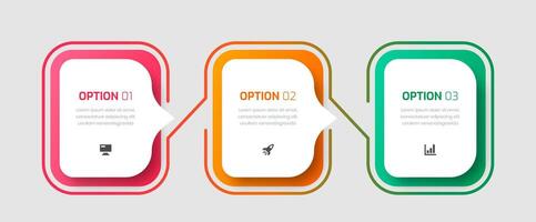 Infographic Business with Rounded Rectangle, Thin Line, Icon and 3 Options for Presentation, Diagram vector