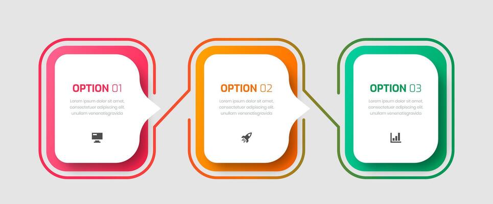 Infographic Business with Rounded Rectangle, Thin Line, Icon and 3 Options for Presentation, Diagram