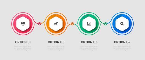 Timeline Infographic Template with Hexagon Label, Icons and 4 Options for Presentation, Flowchart vector