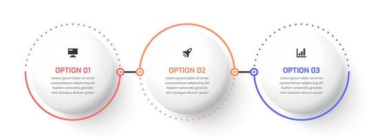 Timeline Infographic Design with Circle Label, Icon and 3 Option. Good for Workflow, Diagram, Chart, Presentation vector