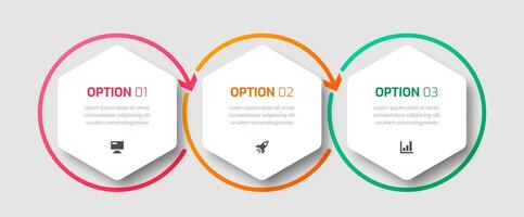 Timeline Infographic Template with Hexagon Label, Icons and 3 Options for Presentation vector