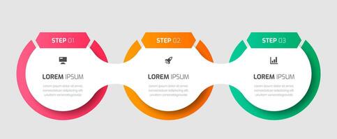 Business Infographic Template with Circle Label, Icons, and 3 Steps for Presentation vector
