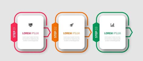 Business Infographic Template with Rectangle Label, Thin Line, Icons, and 3 Steps for Presentation vector
