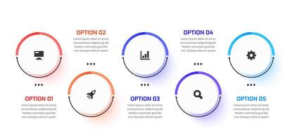 Business Infographic Design with Circle Label, Icon and 5 Option. Suitable for Workflow, Diagram, Chart, Presentation vector