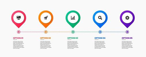Timeline Infographic Element Design Icon Templates with 5 Options. Can be used for Process Diagram, Presentations, Workflow Layout, Banner, Flow Chart, Infographic. vector