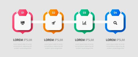 Timeline Infographic Template with Square Label, Icons and 4 Numbers for Presentation vector