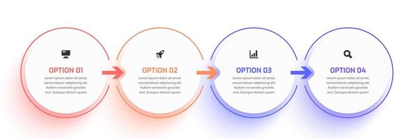 Timeline Infographic Design with Circle Label, Icon and 4 Option. Suitable for Workflow, Diagram, Chart, Presentation, Workflow vector