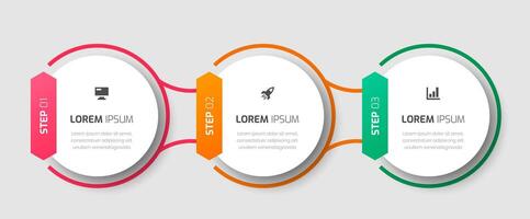 Business Infographic Template with Circle Label, Thin Line, Icons, and 3 Steps for Presentation vector