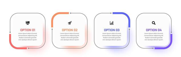Business Infographic Design with Square Label, Icon and 4 Option. Suitable for Workflow, Diagram, Chart, Presentation vector
