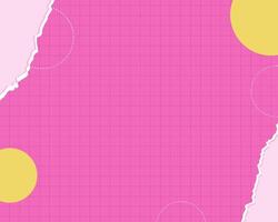 Playful Pink Grid Background with Yellow Circles and Torn Paper Edges vector