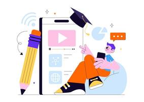 Flat Style Illustration of Online Study and Knowledge Building vector