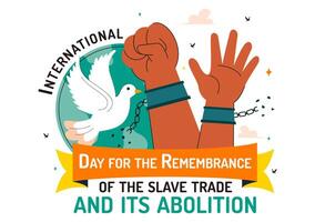 Commemorative Slave Trade Abolition Day Art with Handcuff and Dove in Flat Style vector