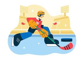 Ice Hockey Championship Art Showing Player with Stick and Skates on Ice Rink vector