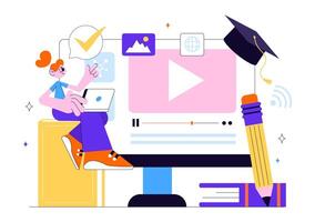 Illustration of E-Learning and Study Materials in a Flat Style Background vector