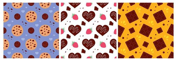 Flat Hand Drawn Style Chocolate Seamless Pattern with Pastries and Sweets vector
