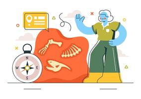 Cartoon Archaeology Concept with Ancient Objects, Relics, and Fossils in Flat Design vector