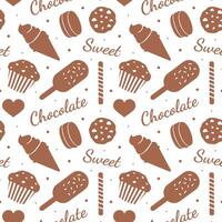 Seamless Pattern of Melted Chocolate, Cupcakes, and Sweets in Cartoon Style vector