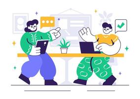 Flat Cartoon Background of Team Collaboration and Work Communication vector
