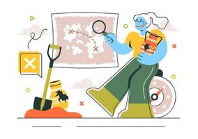 Digging Scene with Archaeologists Finding Dinosaur Fossils and Ruins vector