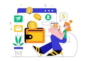 Flat of Mobile Wallet Application and Cashless Transactions vector