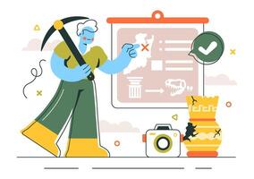 Exploring the Past Archaeology with Ancient Sites and Fossils in Flat Design vector