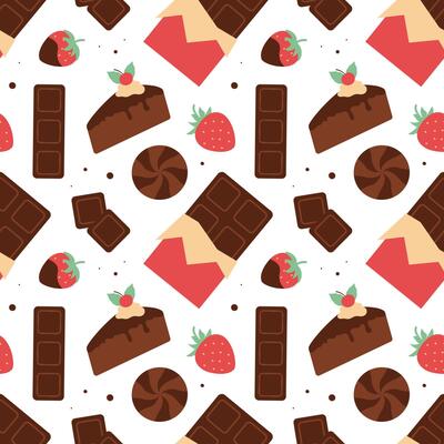 Fun and Tasty Seamless Chocolate Pattern with Hand Drawn Cakes and Sweets
