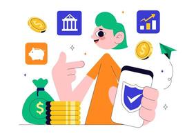 E-Banking and Digital Wallet Flat Cartoon Illustration with Secure Payment vector