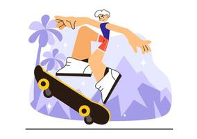 Skaters Performing Jumps and Tricks on Ramps in a Skateboarding Park Design vector