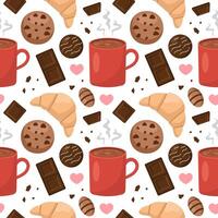 Flat Cartoon Pattern with Melted Chocolate and Sweets in Repeating Design vector