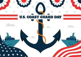 Patriotic Coast Guard Day Design with Navy Ship and American Flag for August 4 Event vector