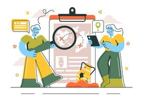 Illustration of Archaeologists Excavating Ancient Ruins and Dinosaur Fossils in a Flat Cartoon Style vector