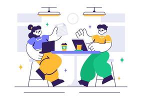 Coworkers Talking and Working Together in an Open Space Office vector