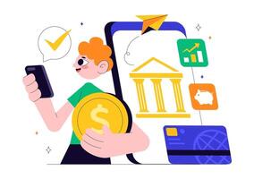 Concept of Smartphone Payment with Credit and Debit Card Transfer vector