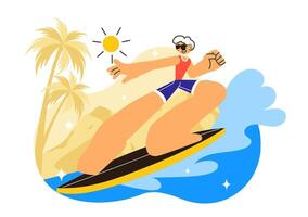 Summer Surfing Time with Floating Boards in the Ocean vector