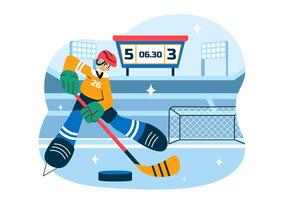 Ice Hockey Scene with Player in Motion on Ice Rink vector