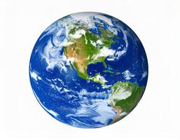 World map sphere over a plain white backdrop photo