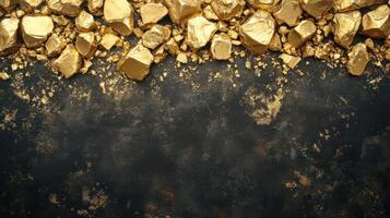 Gold nugget texture with rough metallic surface on dark background, showing natural mineral wealth and luxury in rich golden color photo