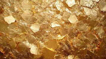 Gold texture background with shiny metallic surface and irregular shapes creating luxurious and rich visual effect photo
