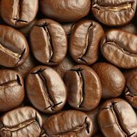 Extreme close-up of roasted coffee beans filling the frame, showcasing their rich brown color and textured surface, suggesting coffee culture and raw ingredients photo