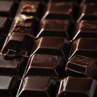Close-up of a dark chocolate bar with visible squares and a few broken pieces, highlighting its rich texture and potential for indulgence photo